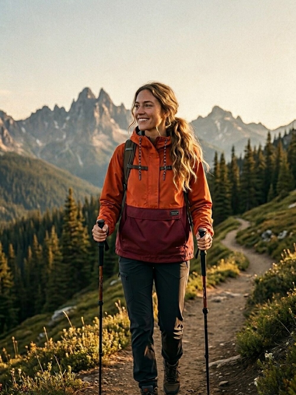 Eddie Bauer Two-Tone Rust and Burgundy Hooded Waterproof Jacket